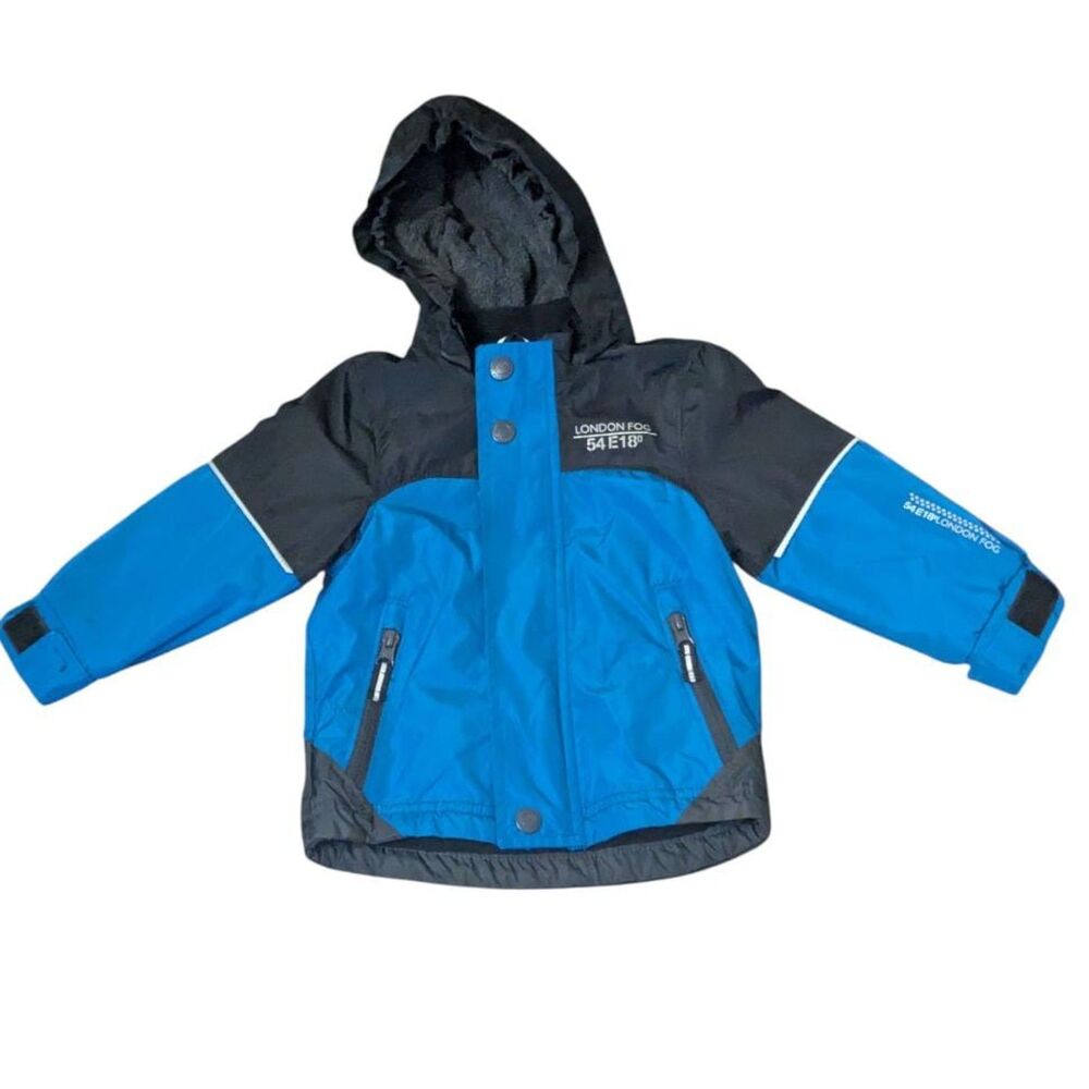 London Fog Toddler Boys 18M Blue Black Fleece Lined Hooded Rain Jacket